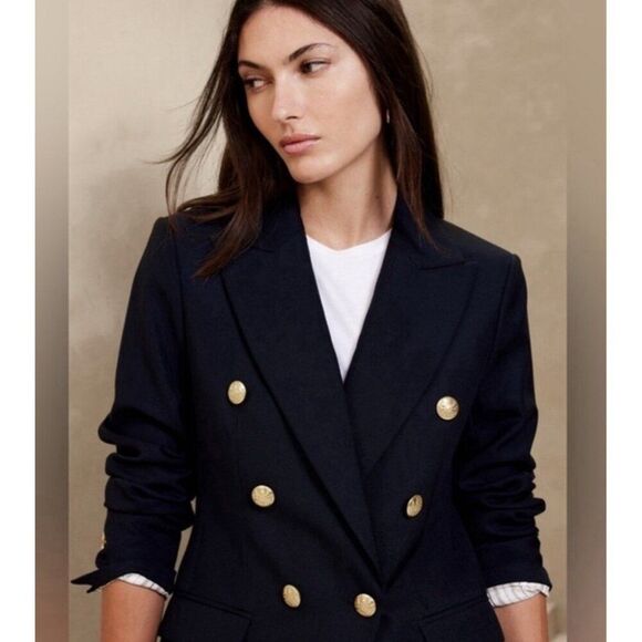 Banana Republic Icon Captain Blazer Navy Blue Lion Gold Buttons 2 Petite Xs - Picture 4 of 10